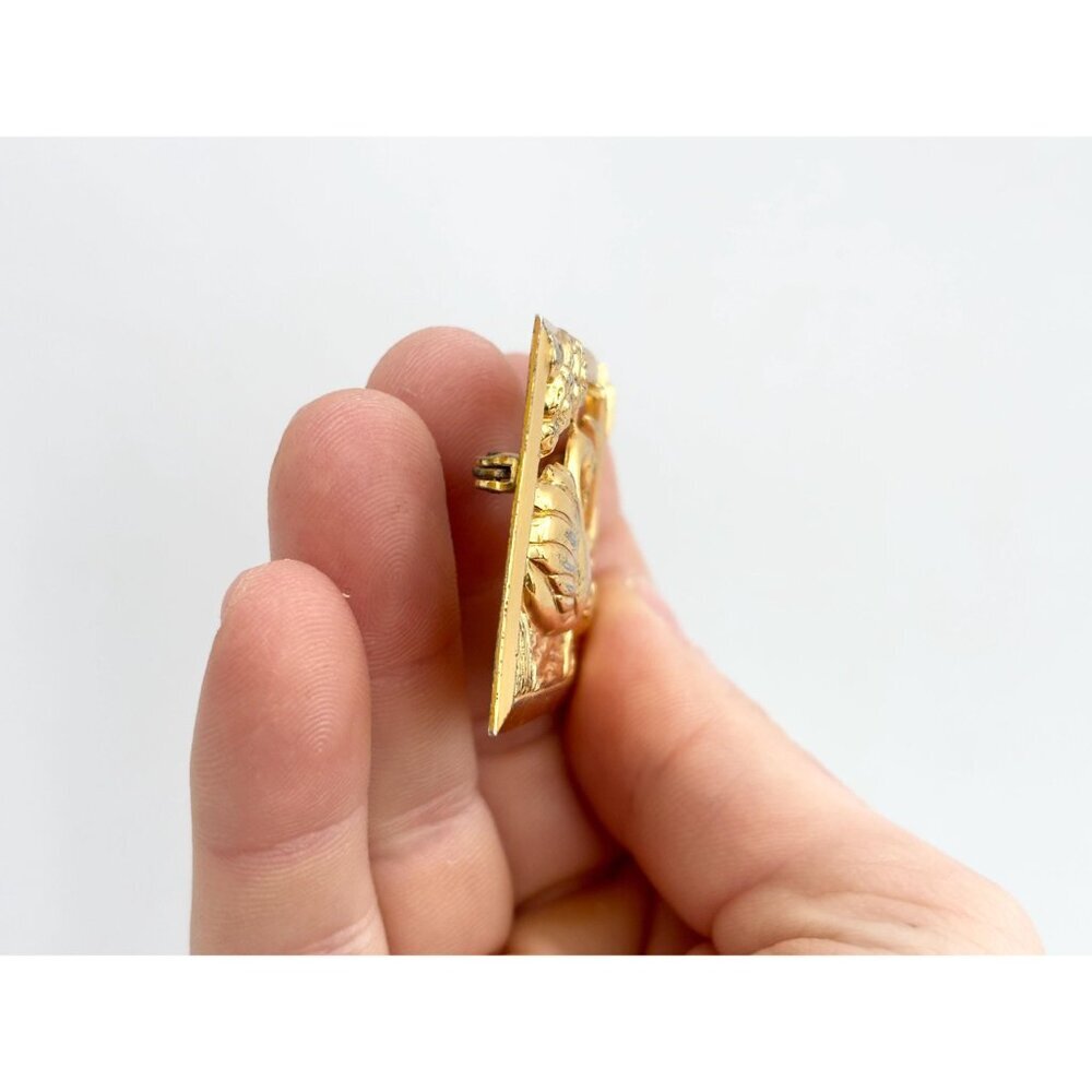 Coro Sterling Signed Vermeil Rectangular Swan Accented Figural Vintage Brooch - Picture 4 of 7